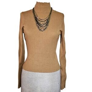 Tan Ribbed Turtleneck Sweater Size Small